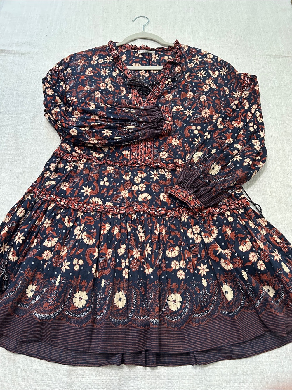 Ulla Johnson Marigold Dress Floral Mini Bohemian Tassel Tiered Babydoll Size 4 - Picture 15 of 16